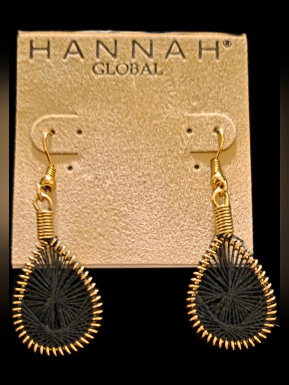 Gold and Black Teardrop Thread Earrings
